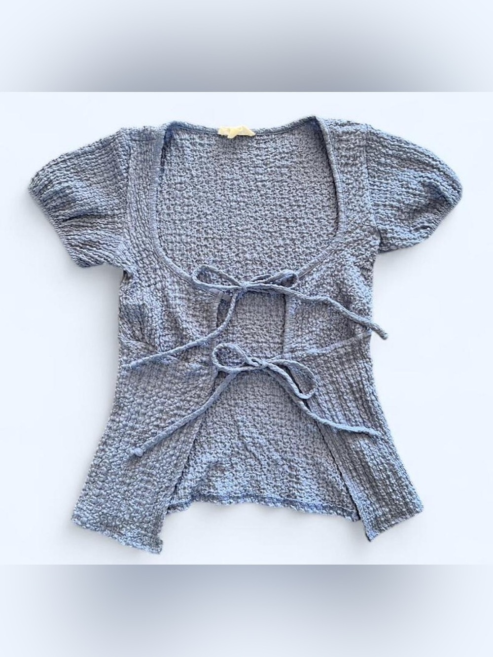 Light Blue Short Sleeve Tie Front Knit Crop Top Coastal Beachy XS